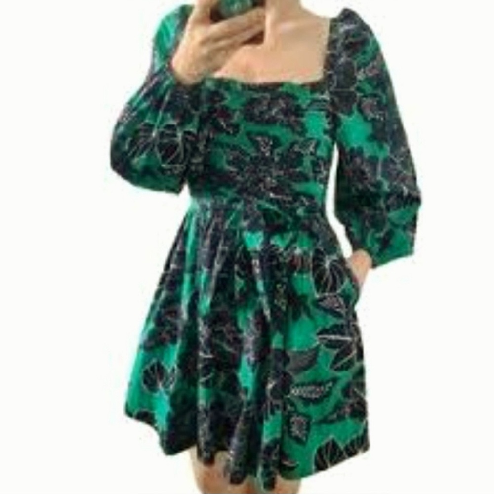 Caroline Constas Kelly Green and Black Floral Dress - Picture 2 of 4